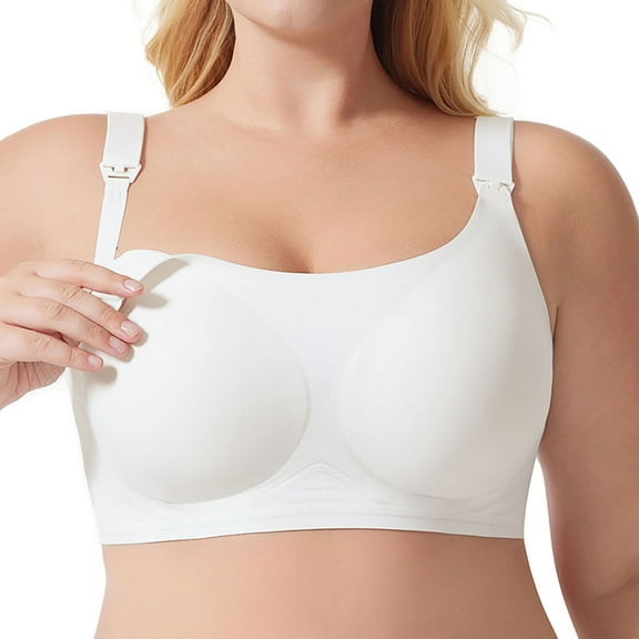 khonts,Women's Seamless Nursing Bras for Breastfeeding Supportive Push up Lift Bra Soft Wireless Sleep Maternity Bralettes White XL