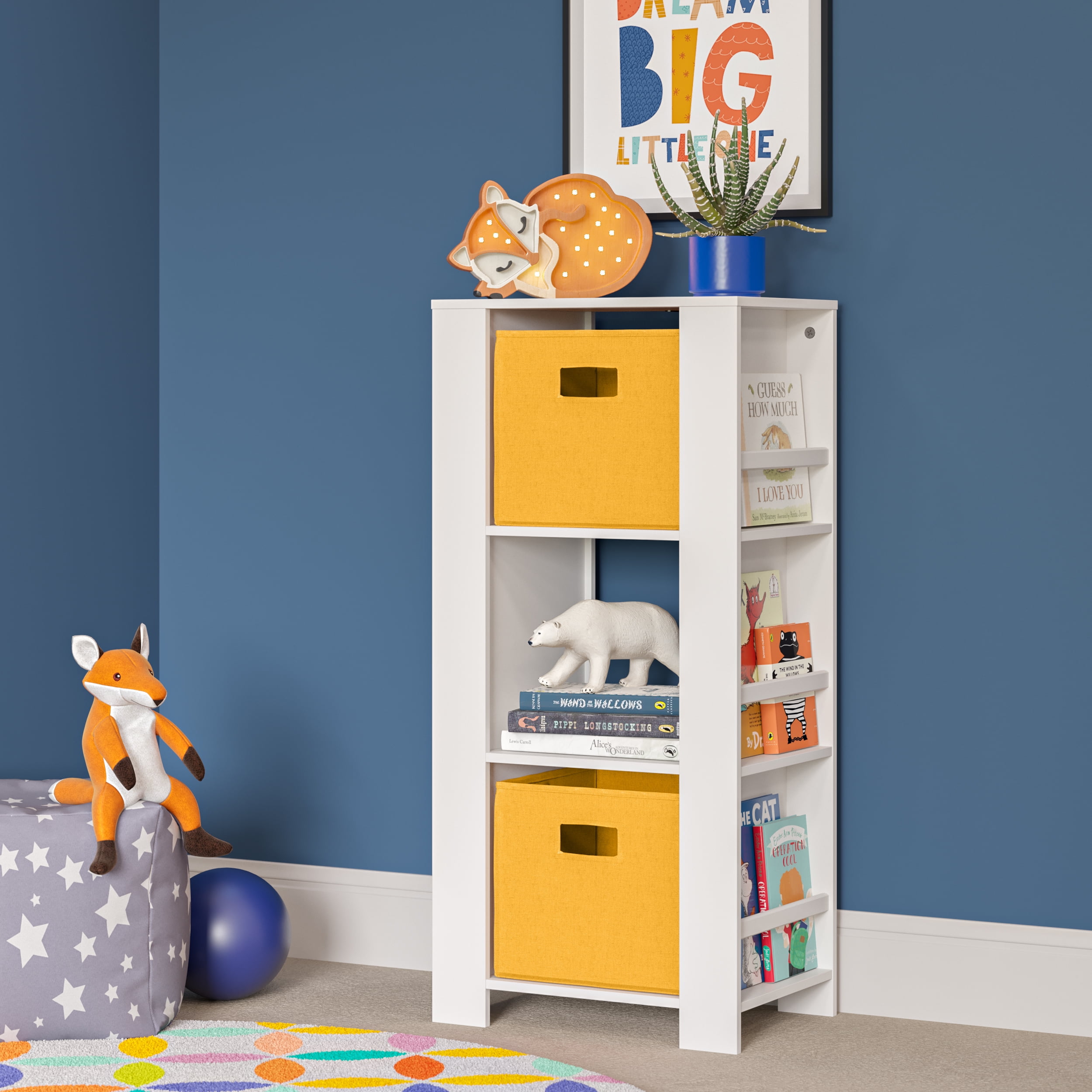 RiverRidge Kids Bookshelf Toy Organizer Tower with 3 Cubbies and 6 Bookracks - White