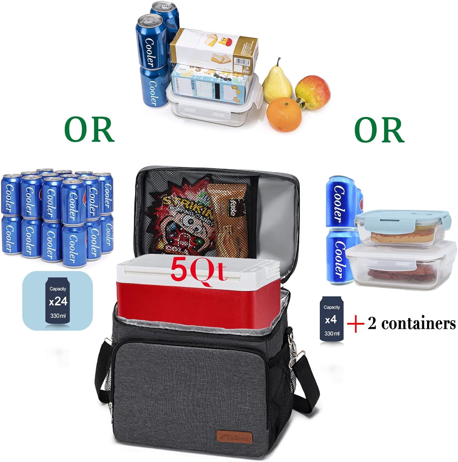 HotAdsFW Insulated Cooler Bag 6/24 Can Collapsible Leakproof Soft Sided Cooler for Car, Portable Foldable Small Ice Chest for Beach Camping Picnic Travel, 5/15qt Lunch Box for Men Work