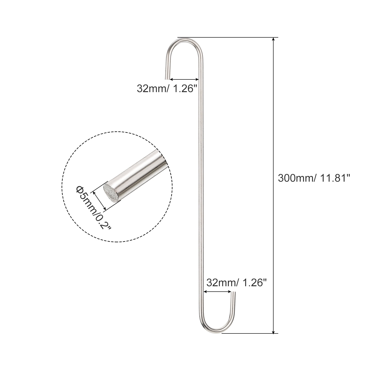 Unique Bargains S Hanging Hooks Extra Long Steel Hanger Matt Silver 12inch/300mm