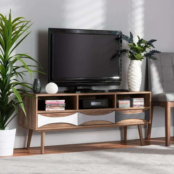 Baxton Studio Leane TV Stand with 3 Drawers for TVs up to 50", Brown