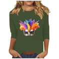 thumbnail image 2 of Xuyuer Carnival Celebration Printed Tee - Ladies' Casual Round Neck 3/4 Sleeve Loose T-Shirt for Festival Parades, Costume Parties, Colorful Street Style Wear & Masquerade Themed Outfits, 2 of 5