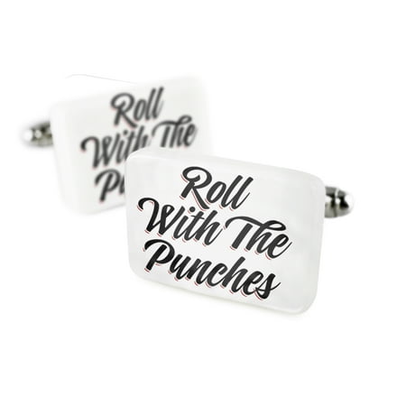 Cufflinks Vintage Lettering Roll With The Punches Porcelain Ceramic NEONBLOND