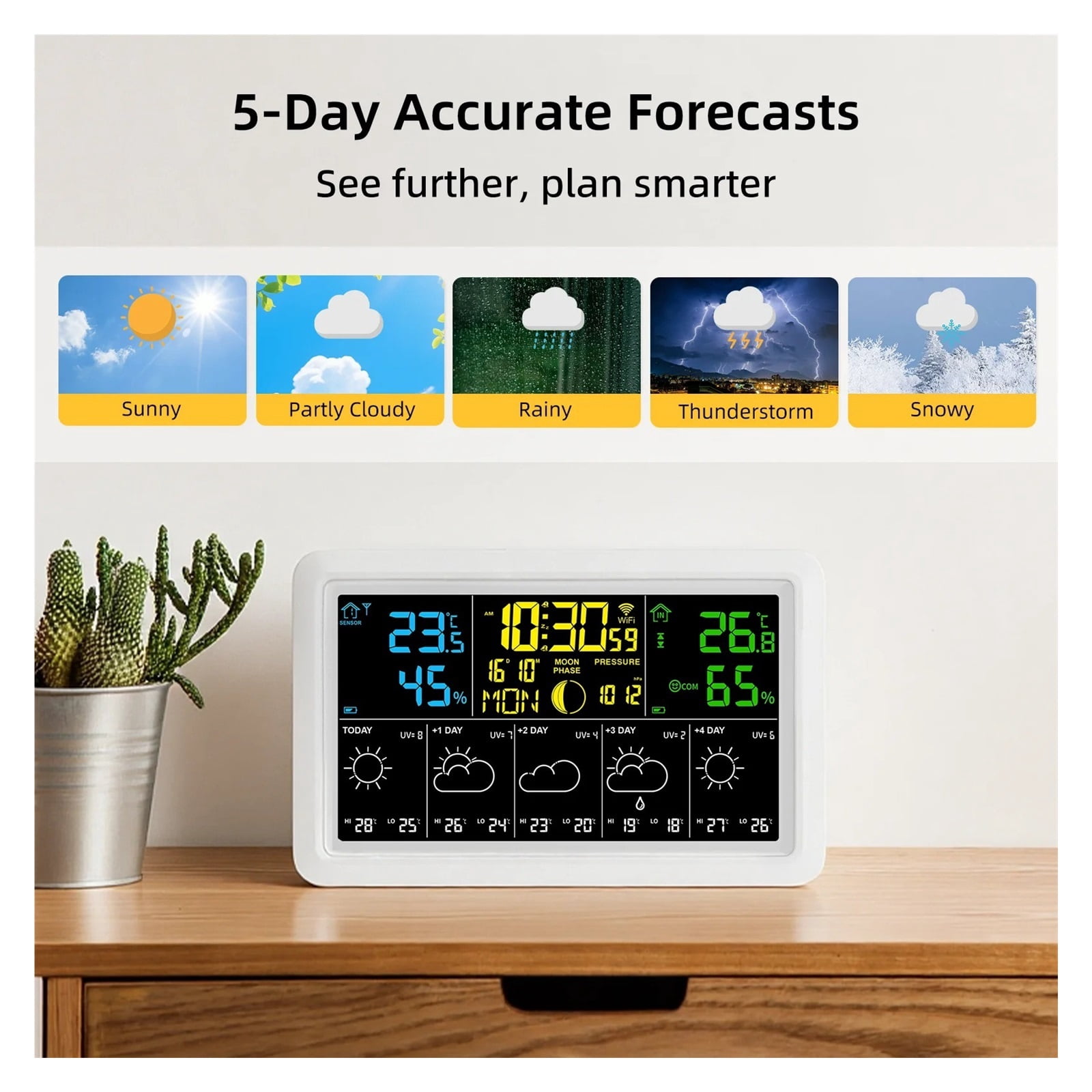 Smart Networking Weather Station with Barometer, Auto-Sync Clock & Moon Phase