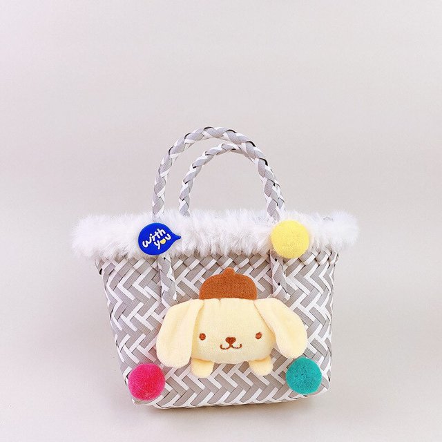 Sanrio-Bolso de mano pequeño y fresco para niña, muñeco coreano de Hello Kitty, de sarga, cesta tejida a juego, regalo para niña
