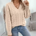 thumbnail image 6 of XUNKUSGA Sweaters for Women Casual V Neck Long Sleeve Women's Sweaters Fashion Cable Knit Chunky Pullover Sweaters Loose Comfortable Solid Color Fall Sweaters S-XL Brown, 6 of 8