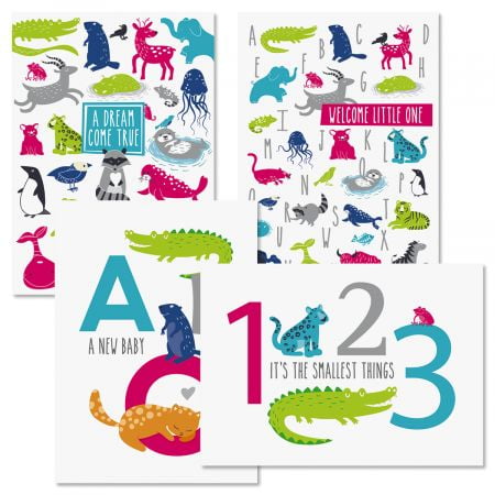 Animal Alphabet Baby Cards - Set of 8 (1 design), Large 5 Animal Alphabet Baby Cards - Set of 8 (1 design), Large 5