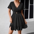 thumbnail image 2 of gakvbuo summer dresses for women 2024 vacation trendy Fashion Sexy Women V-Neck Summer Solid Casual Short Sleeve Mini Dress, 2 of 8