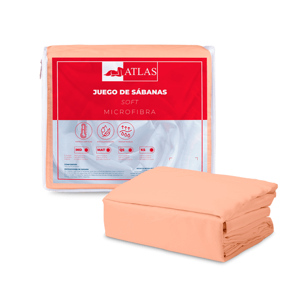 Juego de Sabanas Atlas Basic Anti Ácaros Soft Individual Salmon
