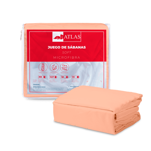 Juego de Sabanas Atlas Basic Anti Ácaros Soft Individual Salmon