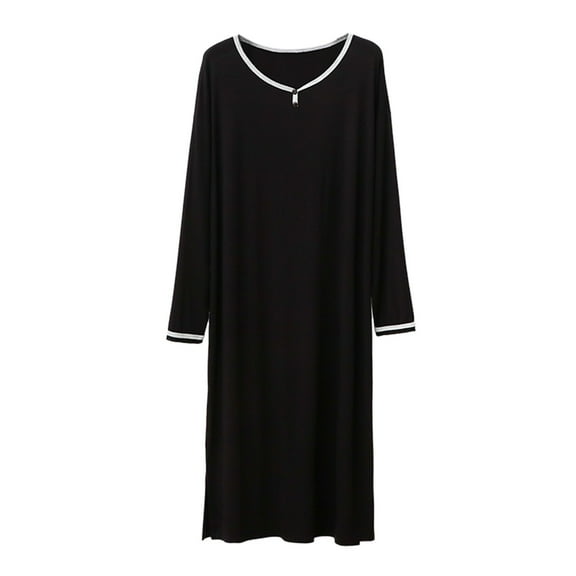 JTieacloth Sleepwear for Men Male Button Sleeve Solid Color Robe Long Sleeve Pajama Dress Comfortable High Elastic Homewear Black