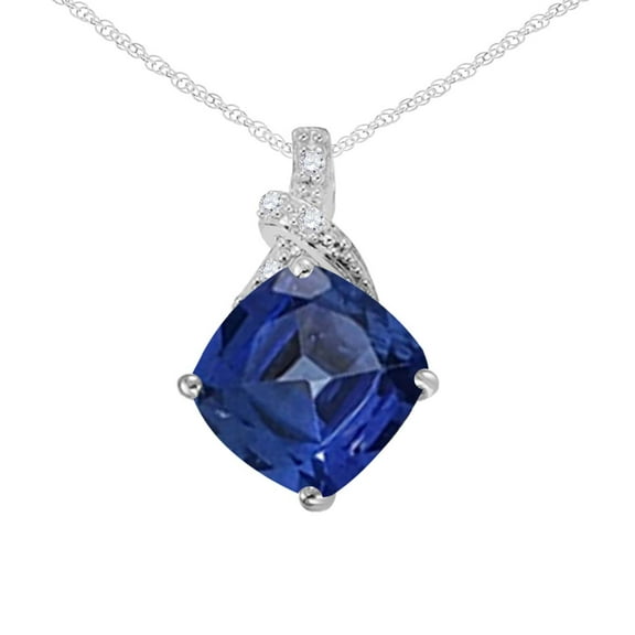 Mauli Jewels Engagement Necklace for Women 3.95 Carat Diamond And Cushion Cut Gemstone Pendant 4 prongs 10K White Gold With 18'' Chain|Silver Chain