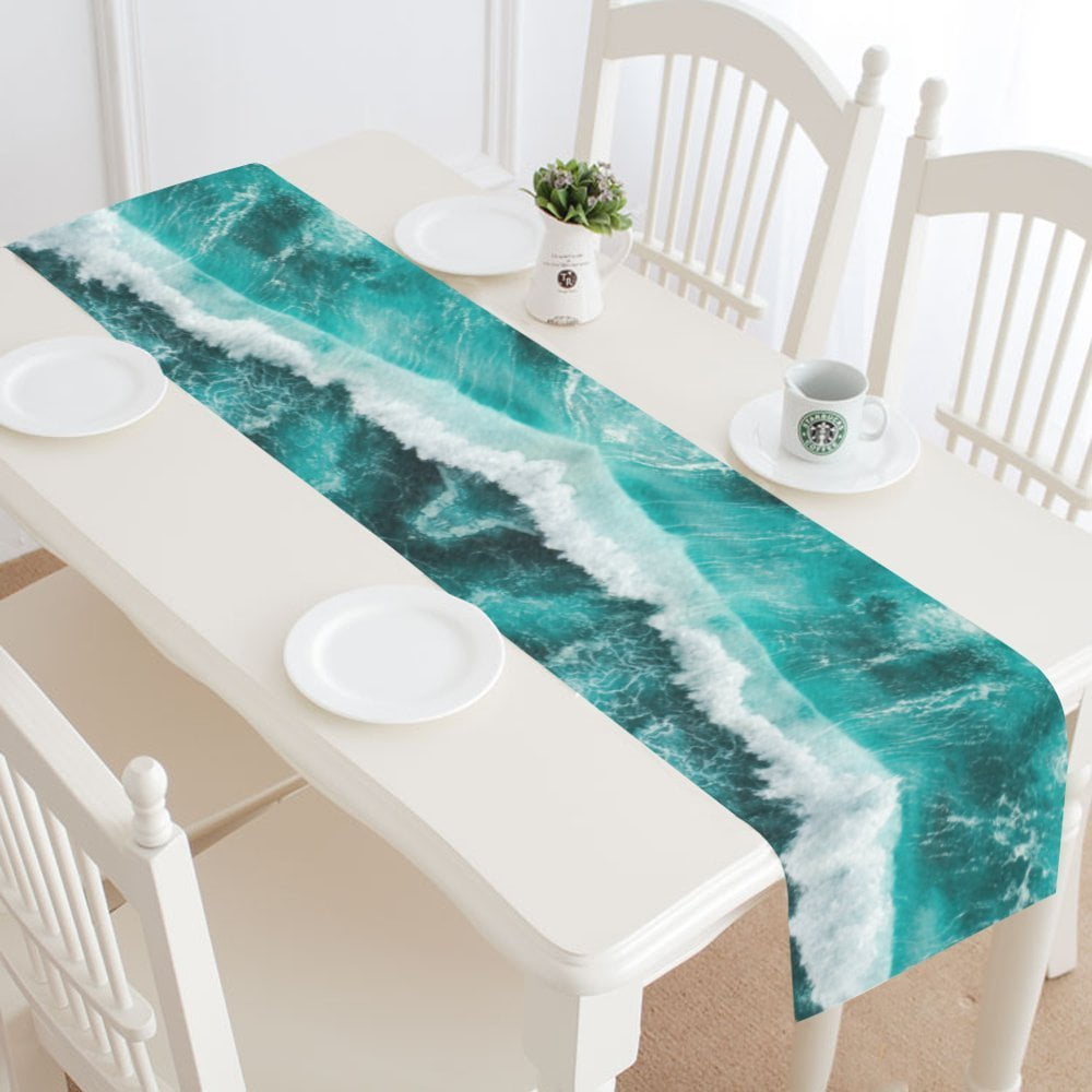 Holiday Decorations Farmhouse Linen Table Runners for Dresser Wedding Round & Square Tables 13x70 Burlap Table Runner 70 Long Blue and White Ripple Ombre Ocean Wave Table Runner for Party
