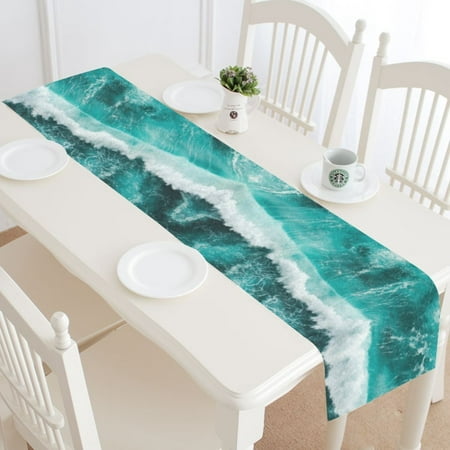 

MYPOP Blue Ocean Wave Table Runner Home Decor 14x72 Inch Tropical Sea Ocean Table Cloth Runner for Wedding Party Banquet Decoration