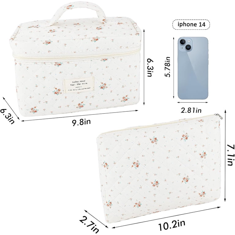extra petite travel bag makeup URSKYTOUS 2Pcs Cotton Quilted for Women Large Small Cosmetic Bag Set Cute Pink Floral Print Makeup Pouch Portable Toiletry Bag Organizer Coquette Vintage Puffy Travel Essential See JMDs entire collection of Traveller pouches. Womens Portable Aluminum Cosmetic Bag