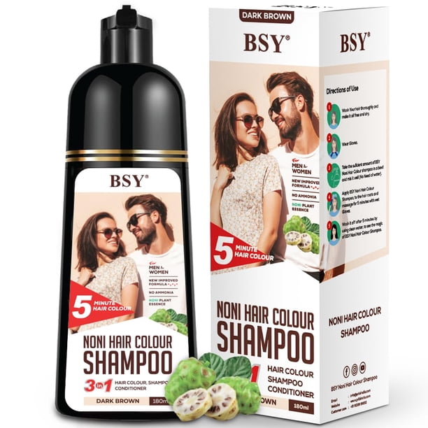 BSY Noni Champú para color de cabello - 6 fl oz - Paquete de bomba | Sin amoníaco | 3 en 1 - Champú acondicionador Tinte Capilar para mujer | Tinte para el cabello de fruta Noni para hombres | Color d