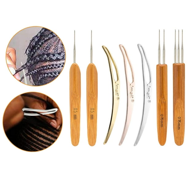 7pcs 0.5 / 0.75mm Dreadlock Crochet Hook Lock Mango de madera Agujas de tejer Juego de agujas de de 7 piezas Hugo Ganchillo Dreadlock