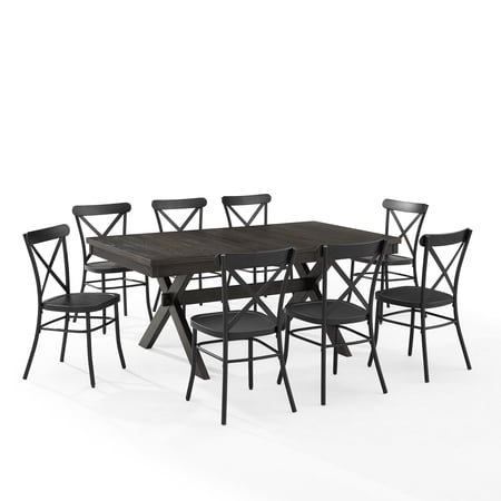 Crosley Furniture Hayden 9-piece Farmhouse Wood Dining Set in Matte Black