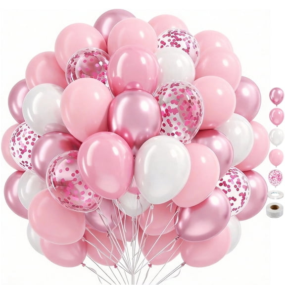 60pcs 12inch Light Pink and White Balloons, Pearl Light Pink Confetti White Balloons for Wedding Bridal Shower Baby Shower Pink Birthday Decorations