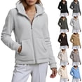 thumbnail image 4 of Winter Warm Women Fleece Hooded Sweatshirt Lightweight Full Zip Long Sleeve Fuzzy Jackets with Large Front Pockets, 4 of 9