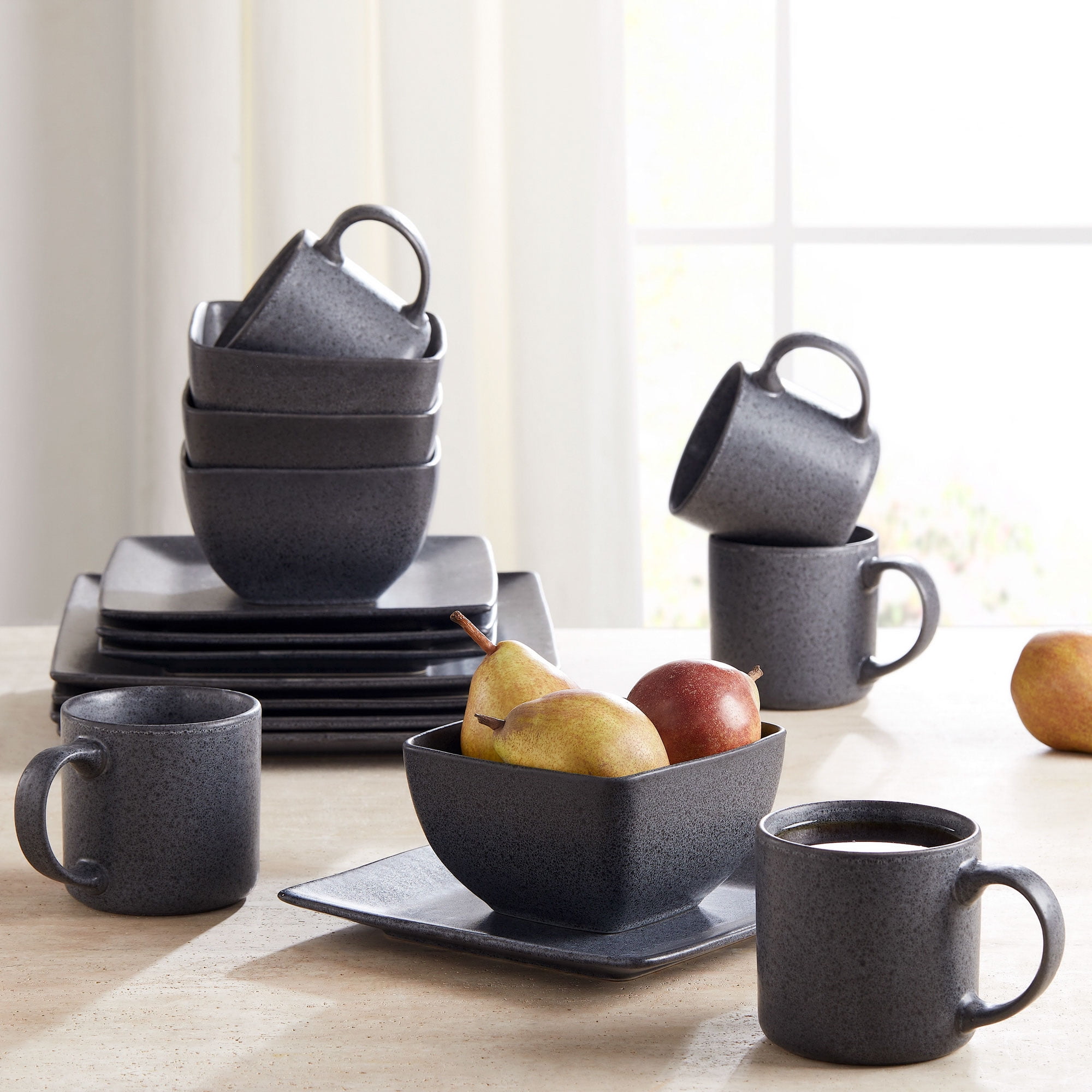 Better Homes Gardens Dark Gray Square Shaped 16 Piece Dinnerware Set Com Better Homes Gardens Dark Gray Square, Better Homes And Gardens Dinnerware Patterns