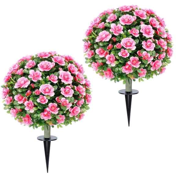 2-Pack Artificial Flowering Crabapple Ball Trees - 23.6" Tall Faux Plants for Home Decor - Realistic Leaves & Trunk for Indoor Outdoor Use for Patio & Garden Decor Pink