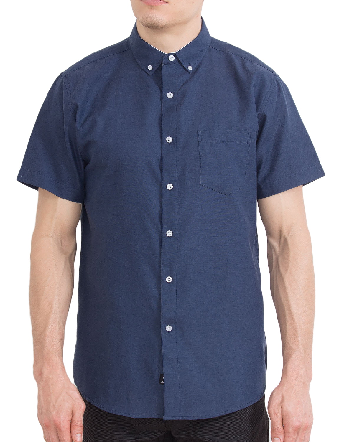 Visive - Visive Mens Short Sleeve Casual Solid Oxford Collared Button Down Up Shirts Navy 3XL