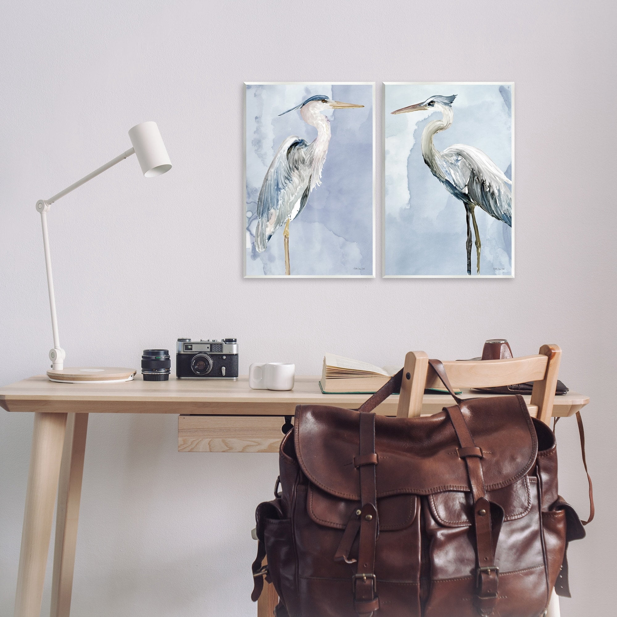 Stupell Industries Heron Birds Standing Blue Sky Watercolor Painting , 13 x 19, Design by Stellar Design Studio