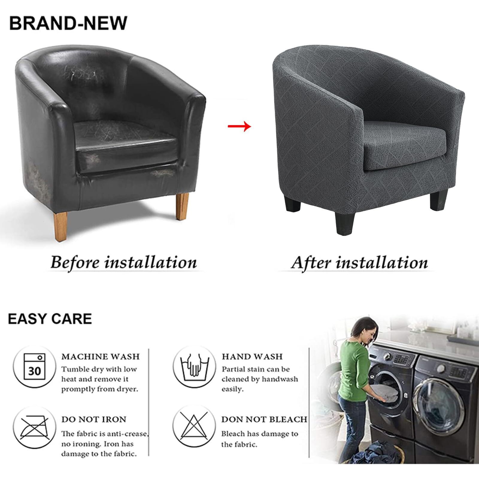 LKJYER Club Chair Slipcover 2-Piece Stretch Barrel Chair Slipcovers Tub Chair Slipcovers Soft Spandex Armchair Covers Swivel Chair Cover Sofa Cover Furniture Protector for Living Room