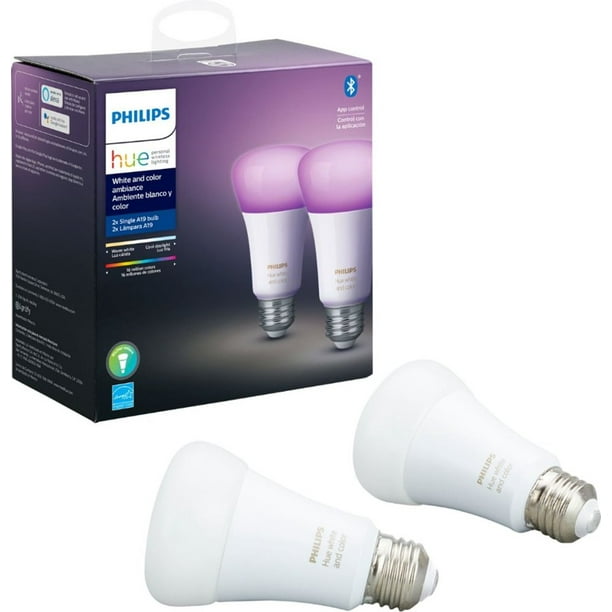 Philips Hue White & Color Ambiance A19 Bluetooth Smart LED Bulb (2