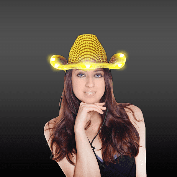 Light up LED Flashing Sequin Cowboy Hat (Gold) – Sparkly 