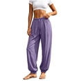 thumbnail image 4 of Women's Summer Harem Pants Casual Elastic Waist Flowy Loose Fit Yoga Pants Drawstring Lightweight Loungewear Jogger Pants Purple M, 4 of 7