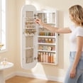 thumbnail image 5 of Nordic Hygge LED Wall/Door Mounted Jewelry Cabinet with Lockable Rounded Mirror – White & Greige, 5 of 5