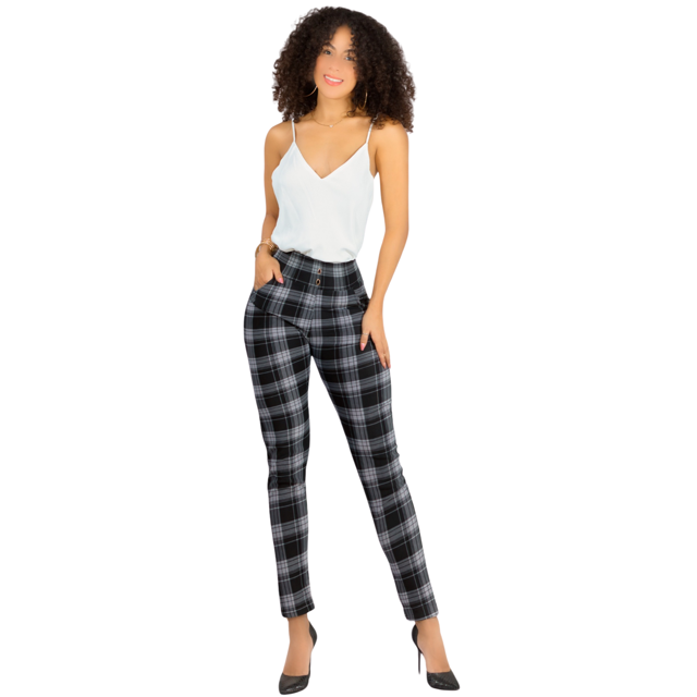 Leggings Elegantes Jegging Mujer a Cuadros Stretch Looks Formal y Casual Mayón Mallones