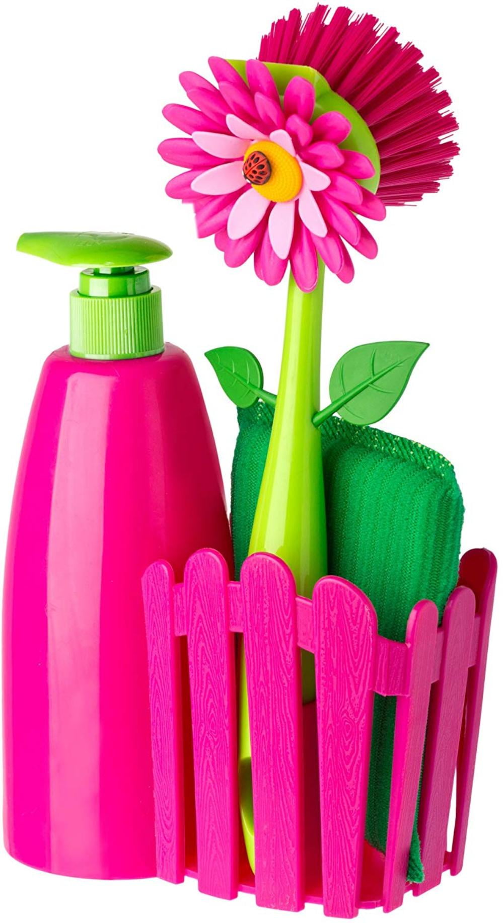 10-1/2-Inches Pink Vigar Flower Power Pink Sink Side Set with Soap Dispenser Green