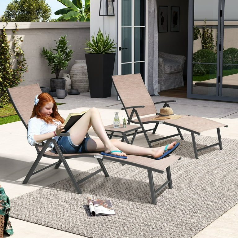 Pellebant Set of 3 Outdoor Chaise Lounge Table Set Aluminum