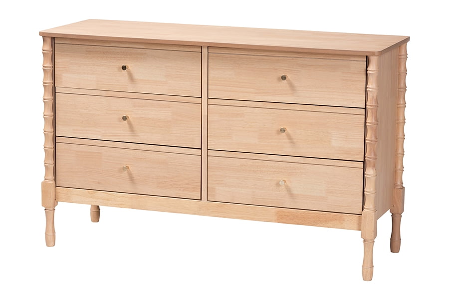 Baxton Studio Laurent Mid-Century Dresser, 6-Drawer, Beech Brown