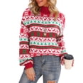 thumbnail image 3 of Asklazy Women's Turtleneck Oversized Sweaters Batwing Long Sleeve Pullover Loose Chunky Knit Jumper,Red Green Christmas Trees, 3 of 13