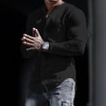 thumbnail image 4 of Camisas s Para Hombre Camisa al libre sin cuello de color sólido de manga larga de algodón de otoño e invierno para hombre (Black, S), 4 of 5