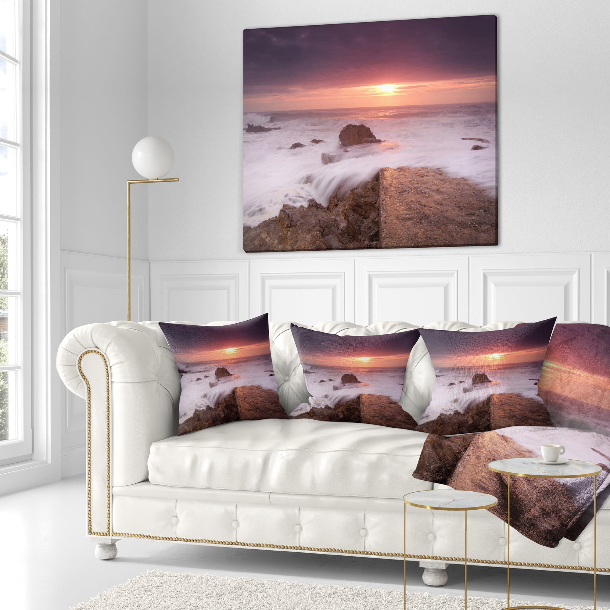 Designart Flowing Waves at Cable Shallow Coast - Seashore Throw Pillow - 16x16