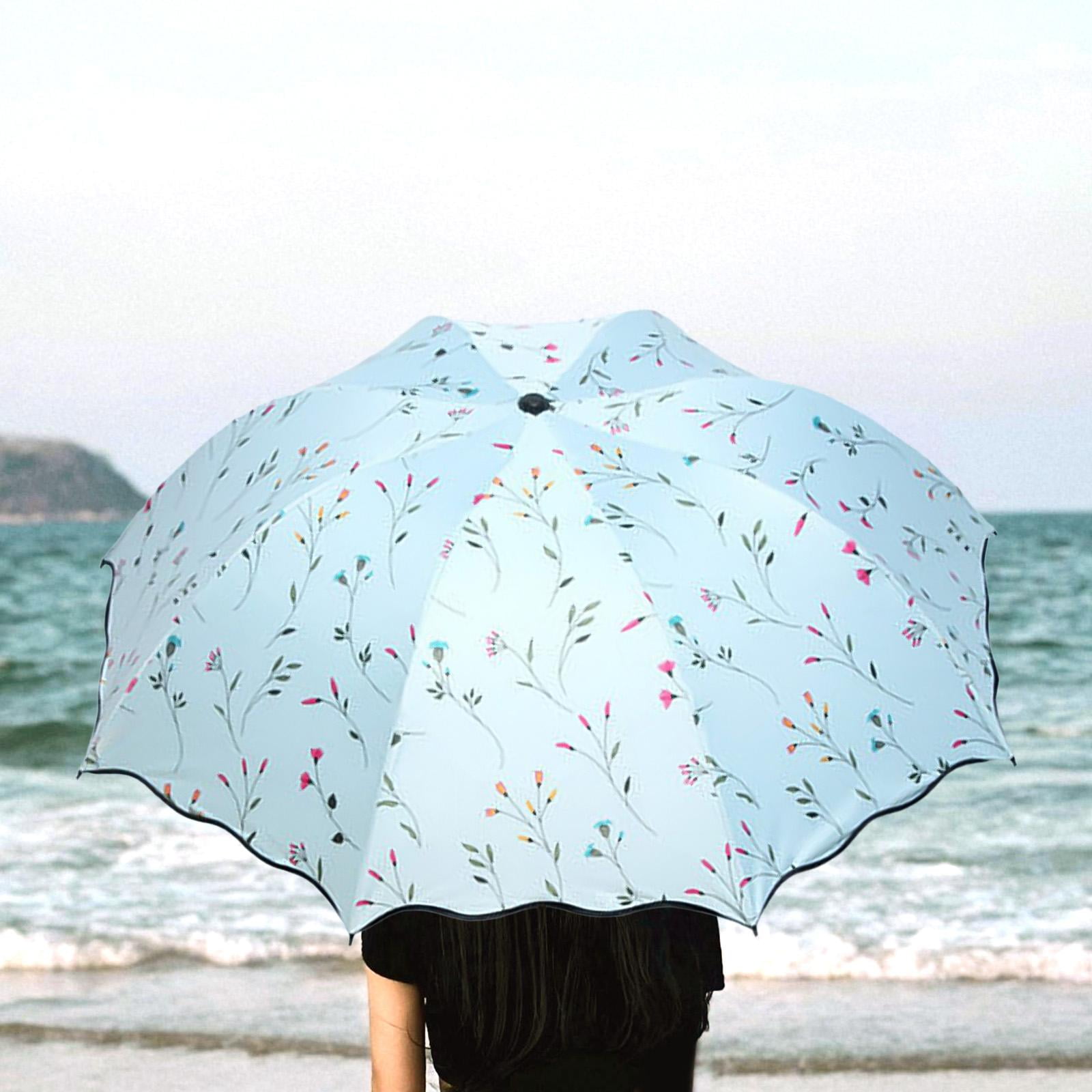 Abbraccia Foldable Umbrella Travel Umbrella for Men Women Rainproof Rain Umbrella Sun Umbrella for Purse for Backpacking Summer Walking Light Blue