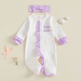 thumbnail image 3 of Cjfdfy Newborn Baby Girl Fall Outfit Little Sister Dot Print Ruffled Long Sleeve Button Footed Romper And Bow Headband Infant Coming Home Outfit Baby Cute Fall Winter Outfits, 3 of 9