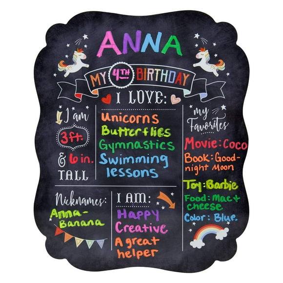 12"" x 10"" Unicorn Rainbow Birthday Sign/Reusable Chalkboard Style Photo Prop for Life Milestones