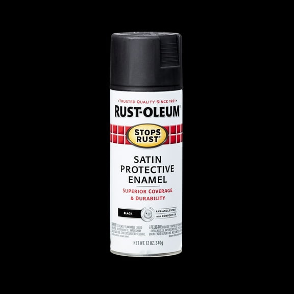 Black, Rust-Oleum Stops Rust Satin Protective Enamel Spray Paint-7777830, 12 oz