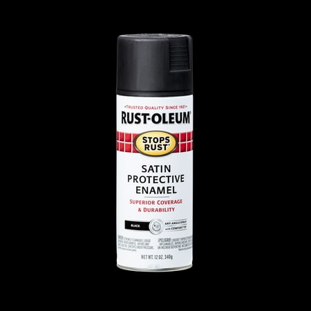 Black, Rust-Oleum Stops Rust Satin Protective Enamel Spray Paint-7777830, 12 oz