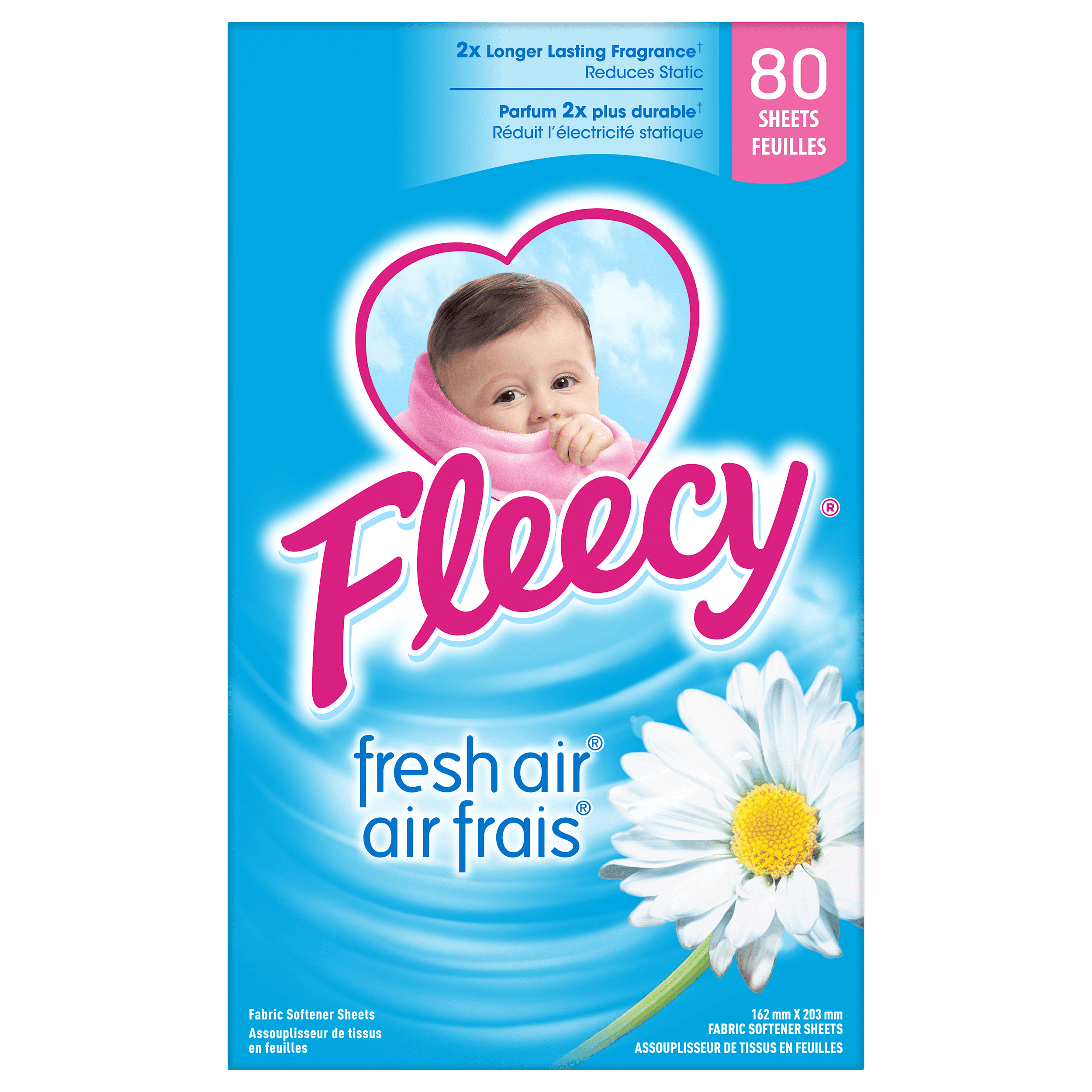 Fleecy Feuilles Assouplissantes pour Sécheuse, Assouplissant à Linge, Parfum Air Frais, 80 feuilles