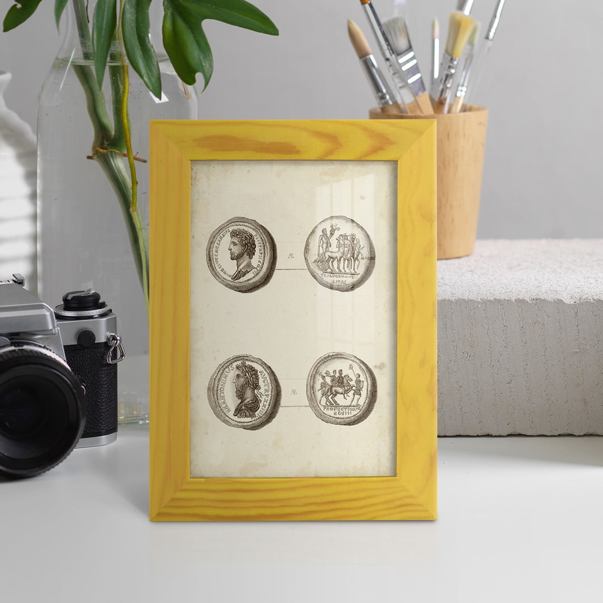 Antique Roman Coins VI -Framed Print w/glass-Sunflower Yellow