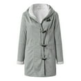 thumbnail image 2 of Winter Coats for Women, Fleece Lined Jackets with Hood, Horn Button Peacoat Thicken Warm Winter Parka Overcoats with Pockets Women's Warm Winter Coats Gray XXL, 2 of 7