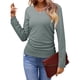 thumbnail image 1 of Tops Casuales para Mujer, Cuello en V, Camisas de Larga, Túnicas Básicas con Frunces Lisos, Blusas Verde M, 1 of 7