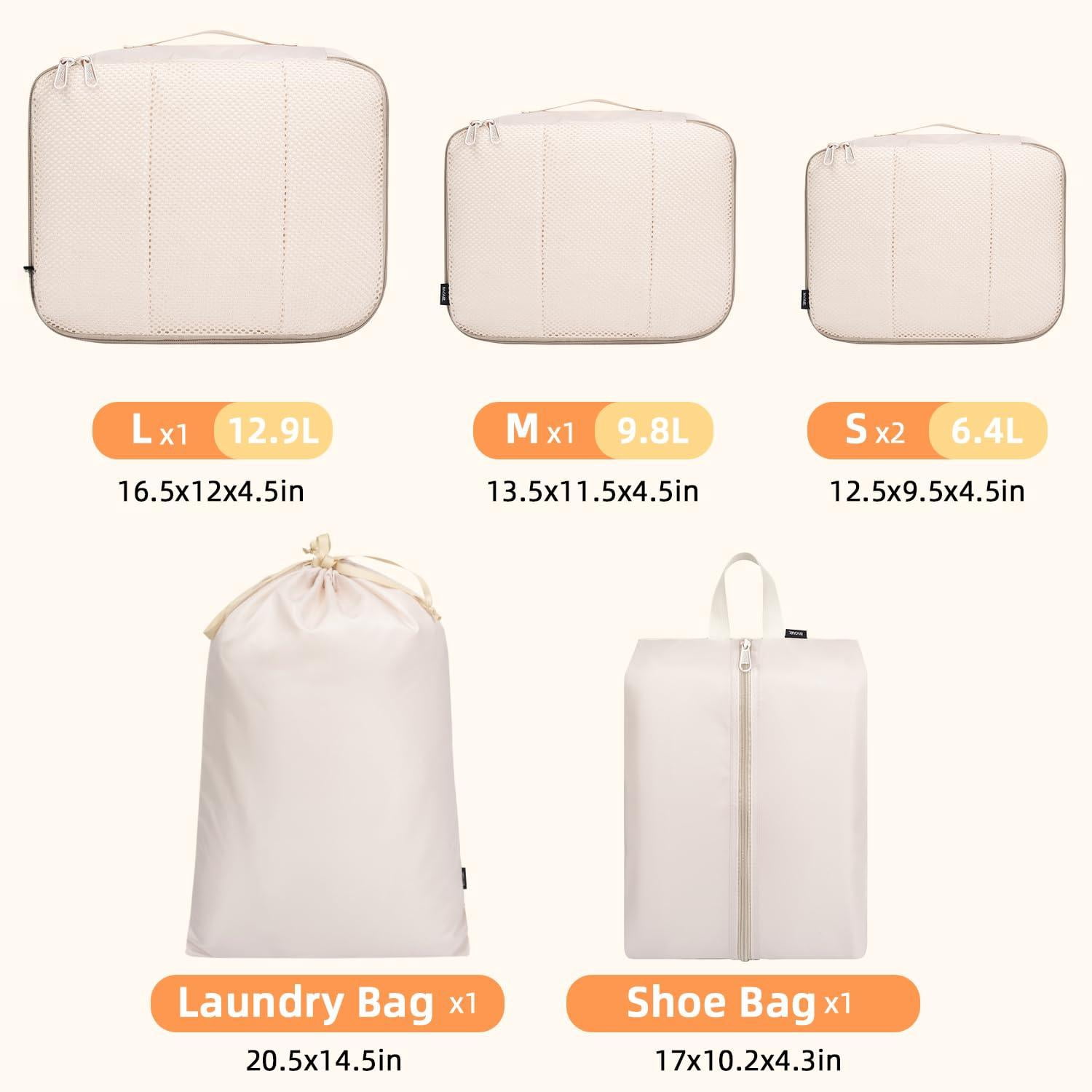 6 Set Packing Cubes Luggage Organizers For Travel Accessories-beige